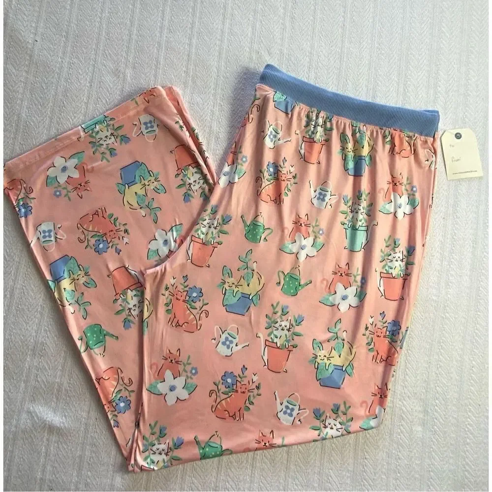 Nite Nite by Munki Munki Women’s 3X Cats in  Flower Pots Pajama Pants